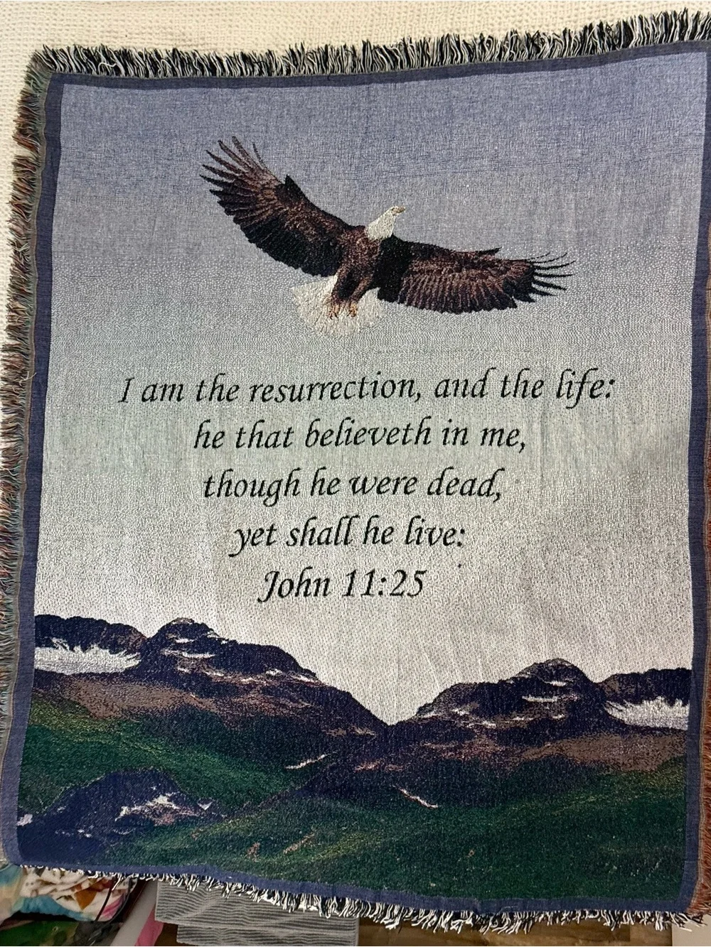 Christian Woven Tapestry Throw Blanket John 11:25 Bald Eagle 48x60 (t&b2/cp)
